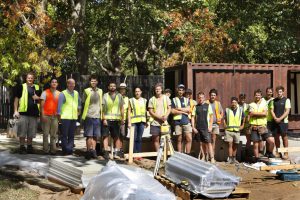 A picture of all the construction crew that is helping with the construction of Ian Barker Gardens 2014 MIFGS landscape design 'Left-overs'