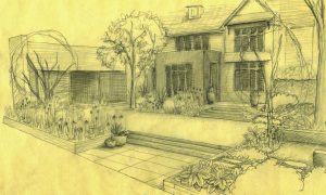 Camberwell Project Hand Drawn Perspective Sketch by Melbourne Landscape Design Company Ian Barker Gardens 2
